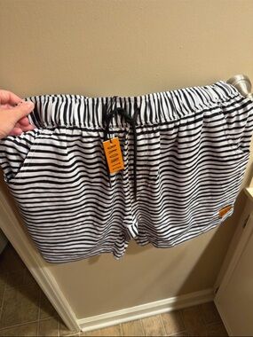 Men's Black & White Striped Swim Athletic Shorts